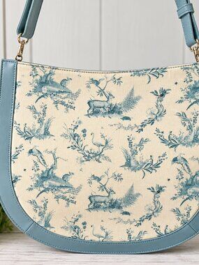 Fable England Toile de Jouy Messenger Bag Blue Cream Crossbody